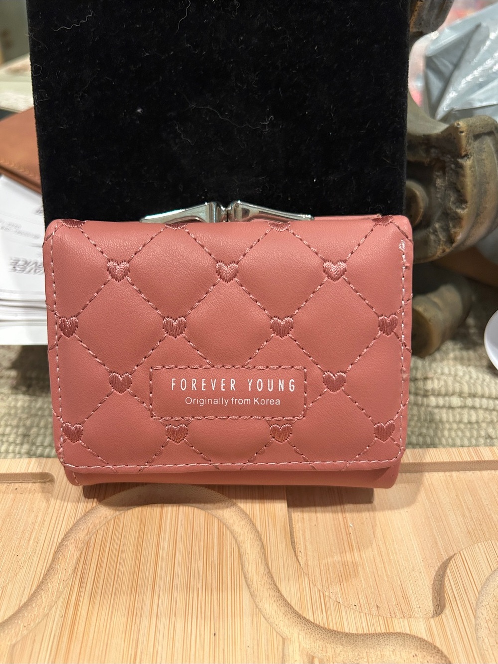 Forever Young Quilted Heart Wallet - Rose Pink